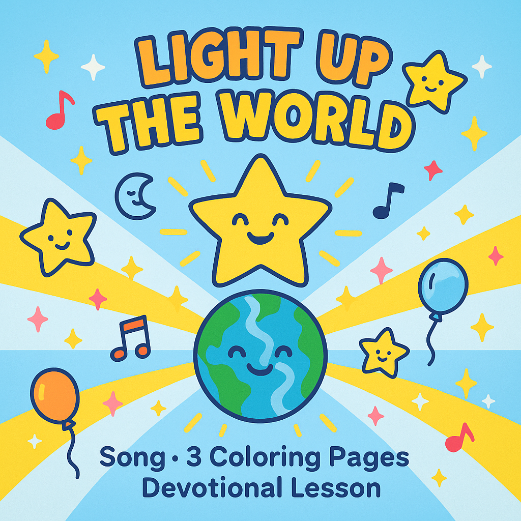 🌟Light Up the World Christian Kids Worship Kit- 1 Song, 3 Coloring Pages, 1 Devotional Lesson